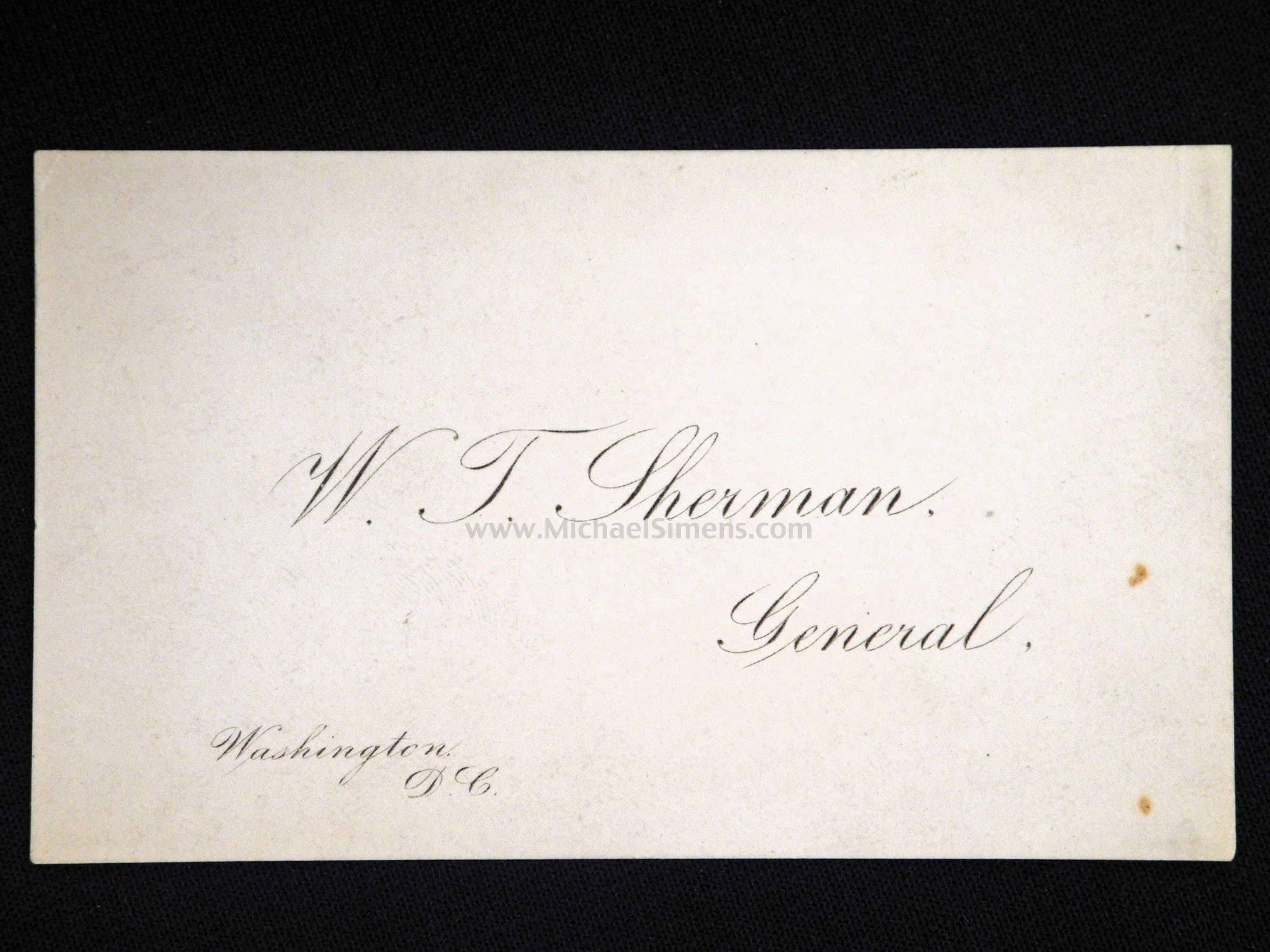 GENERAL SHERMAN BUSINESS CARD WITH A. S. WEBB SIGNATURE ON VERSO