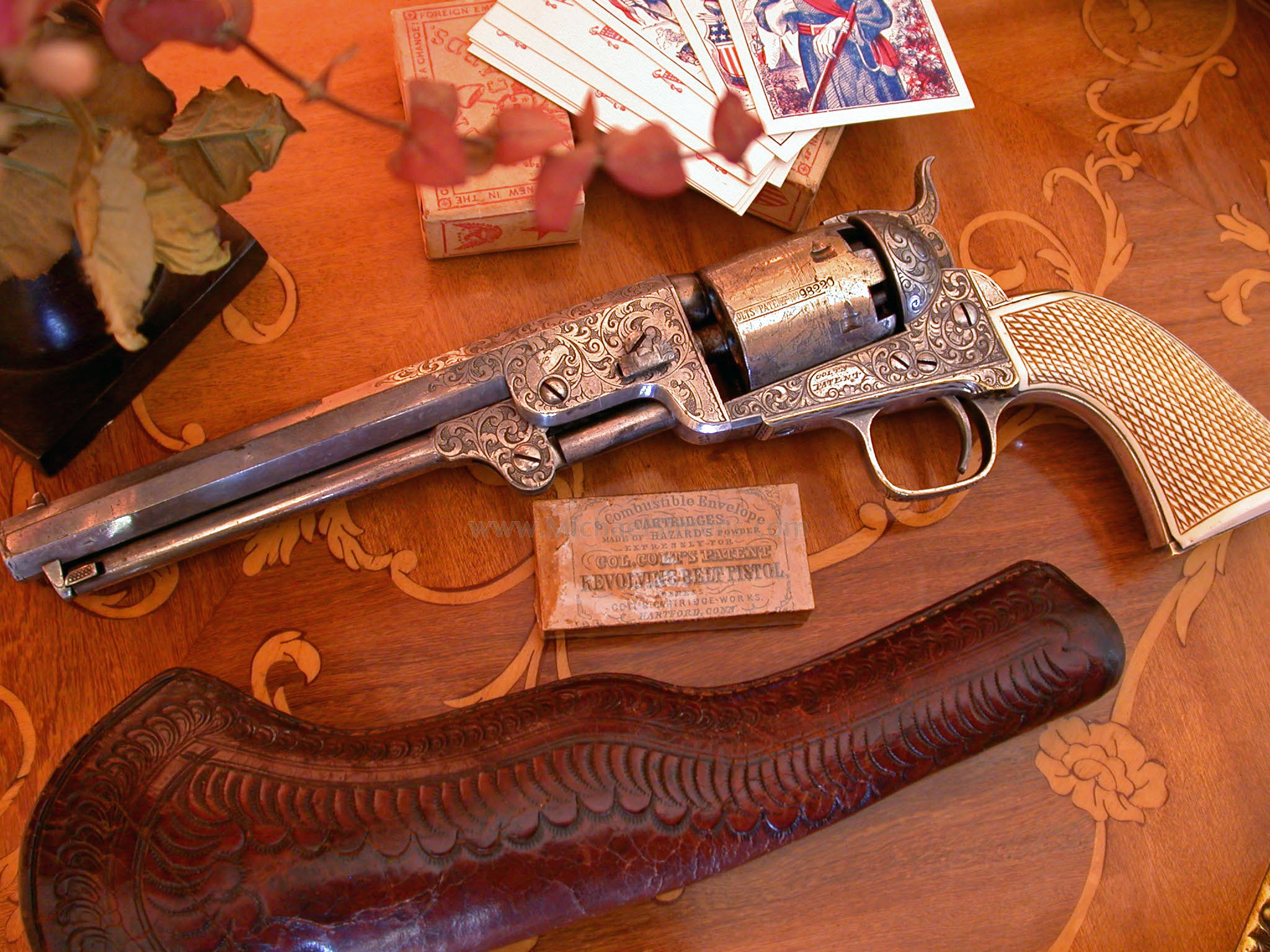 COLT, MODEL 1851 NAVY REVOLVER, FACTORY ENGRAVED AND GOLD & SILVER WASHED.