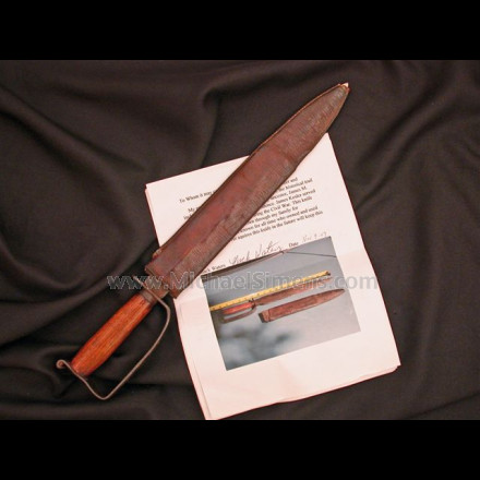 ORIGINAL, ANTIQUE CONFEDERATE D-GUARD BOWIE KNIFE WITH SCABBARD, IDENTIFIED BY FAMILY LETTER TO THE SOLDIER THAT USED IT.