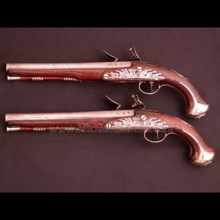 SILVER MOUNTED BRITISH OFFICERS PISTOLS