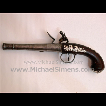 QUEEN ANNE STYLE SILVER-MOUNTED OFFICERS PISTOL.