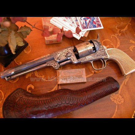 COLT, MODEL 1851 NAVY REVOLVER, FACTORY ENGRAVED AND GOLD & SILVER WASHED.