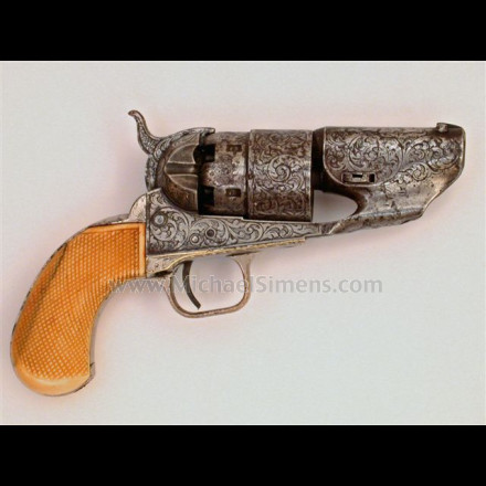 COLT 1860 ARMY REVOLVER WITH NEW YORK OR AFTER-MARKET ENGRAVING AND CUSTOM CHECKERED IVORY GRIPS.
