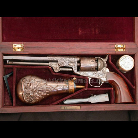 COLT 1851 NAVY REVOLVER, FACTORY ENGRAVED COLT PRESENTATION AND CASED WITH ALL ACCESSORIES.