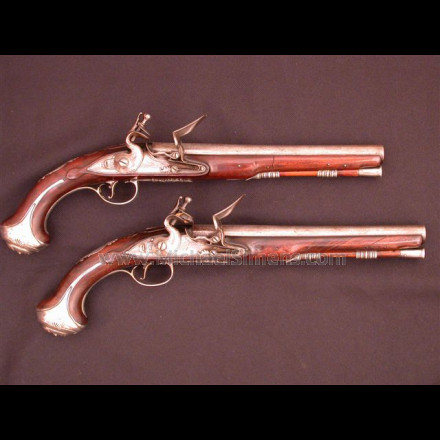 SILVER MOUNTED BRITISH OFFICERS PISTOLS