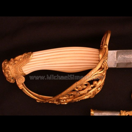 CIVIL WAR CAVALRY SABRE, OFFICERS PRESENTATION GRADE CAVALRY SABRE BY EMERSON & SILVER AND EMBELLISHED BY J.J. HIRSHBUHL OF LOUISVILLE, KENTUCKY.