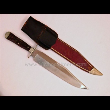ANTIQUE BOWIE KNIFE BY GEORGE WOLSTENHOLM, INSCRIBED AND IDENTIFIED TO A CIVIL WAR CAPTAIN FROM MASSACHUSETTS.