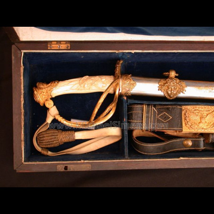 PRESENTATION CIVIL WAR SWORD, CASED WITH ALL ACCESSORIES AND RARE, CARVED IVORY GRIPS.